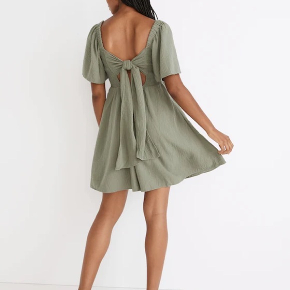 Madewell Lightspun Lucie Smocked Tie-Back Mini Dress NF918 green Sage - Picture 4 of 8